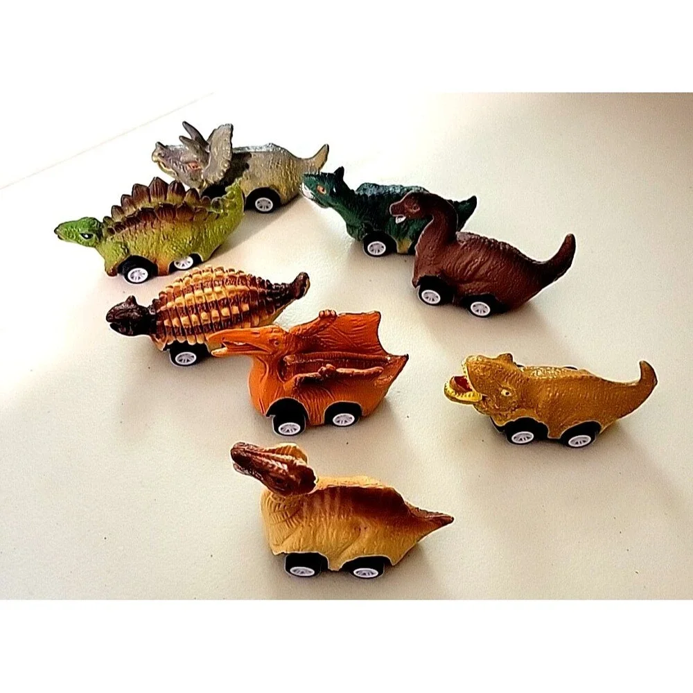 Dinobros Dinosaur Go-Kart Pull Back Plastic Toy Cars Lot  Triceratops etc..‎ 8pc